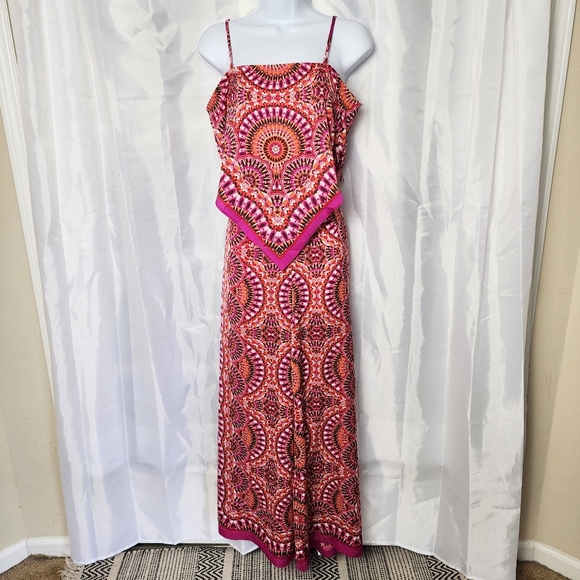 Rose Olive Boho Handkerchief Tank Wide Leg Palazzo Pants Set Sz M Beach Resort - Picture 1 of 15